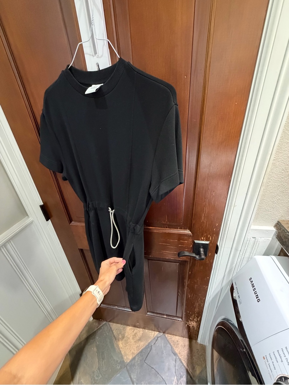Varley Maple 2.0 Black Short-Sleeve Drawstring Mini Dress - Picture 8 of 11